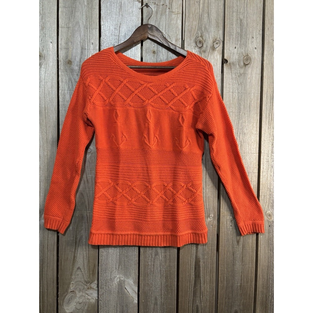 Talbots Petite Orange Womens‎ Nautical Small SP Cable Knit Crew Neck Pullover
